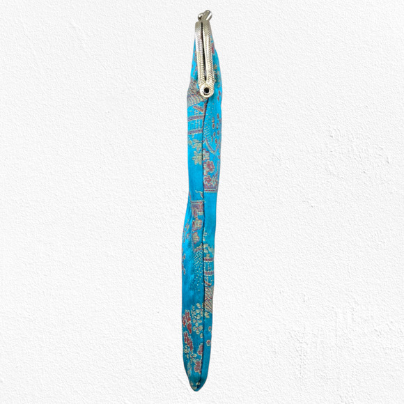 Vintage 1950s Asian Brocade Vanity Case w/ Comb & Mirror Blue Pagoda Design - Picture 3 of 9